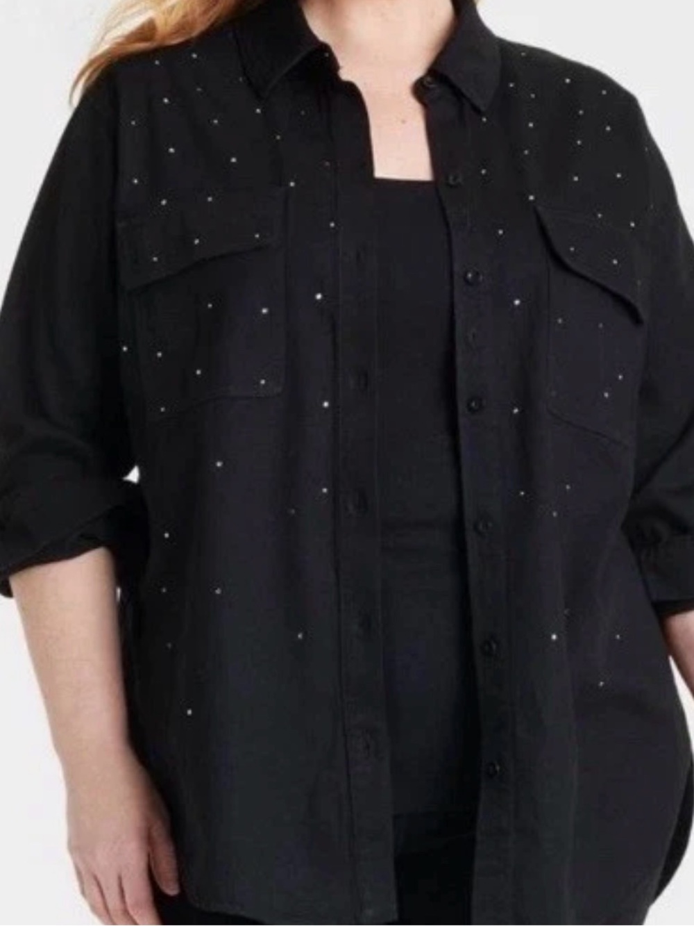Embellished Black Denim Button-Up Shirt Size 2X *NEW
